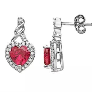 New Ruby &White Sapphire Stud Earrings